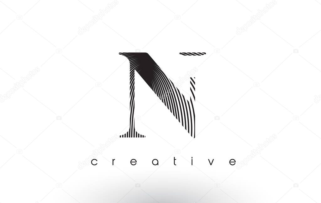 N Logo Design With Multiple Lines. Artistic Elegant Black and White Lines Icon Vector Illustration.