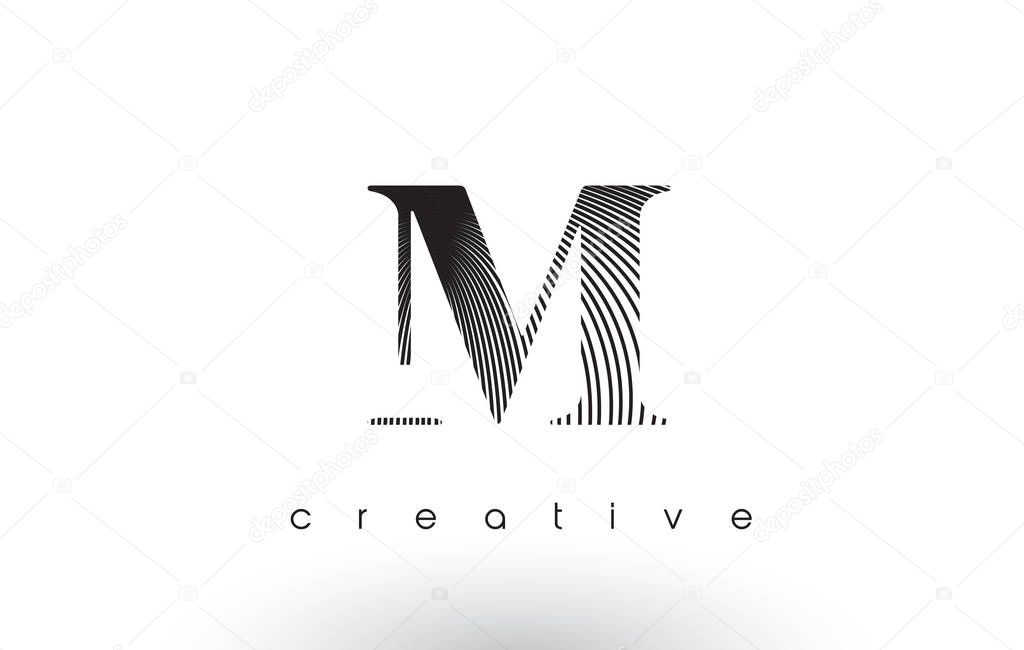 M Logo Design With Multiple Lines. Artistic Elegant Black and White Lines Icon Vector Illustration.