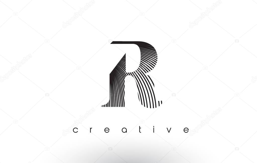 R Logo Design With Multiple Lines. Artistic Elegant Black and White Lines Icon Vector Illustration.