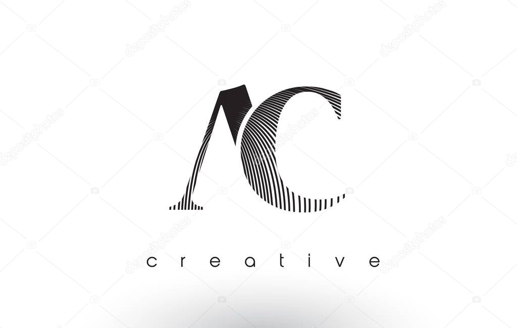AC Logo Design With Multiple Lines. Artistic Elegant Black and White Lines Icon Vector Illustration.