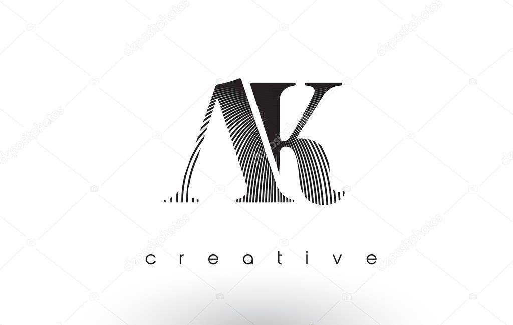 AK Logo Design With Multiple Lines. Artistic Elegant Black and White Lines Icon Vector Illustration.