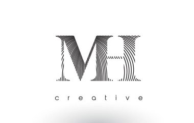Birden çok çizgiler ve siyah ve beyaz renkleriyle MH Logo tasarımı.