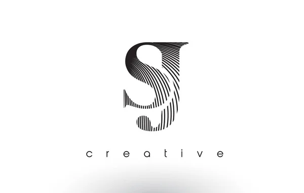 SJ Logo Design com várias linhas e cores preto e branco . — Vetor de Stock