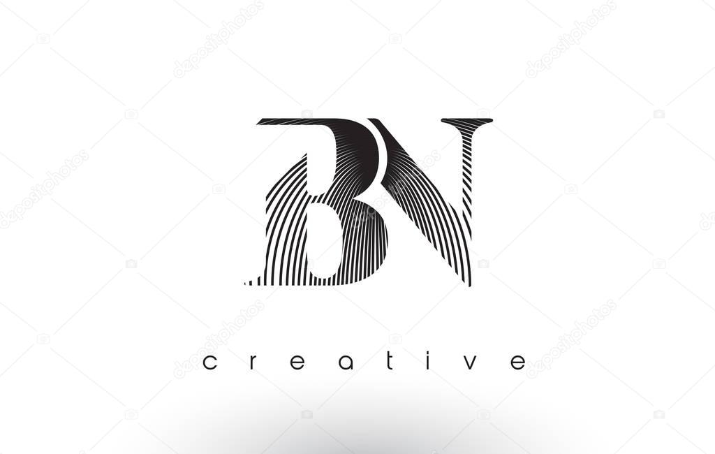 BN Logo Design With Multiple Lines. Artistic Elegant Black and White Lines Icon Vector Illustration.