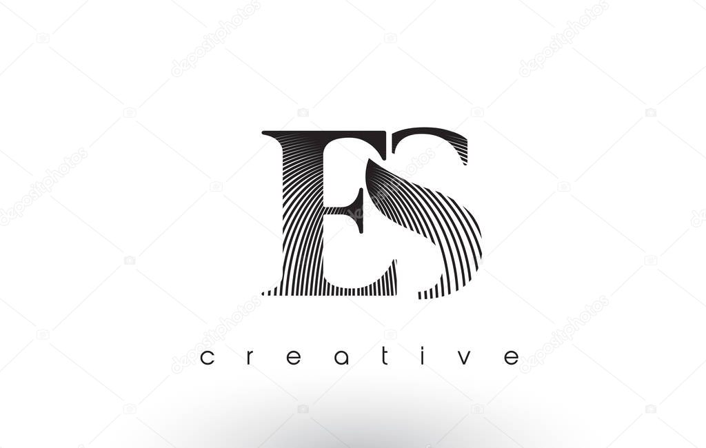 ES Logo Design With Multiple Lines. Artistic Elegant Black and White Lines Icon Vector Illustration.