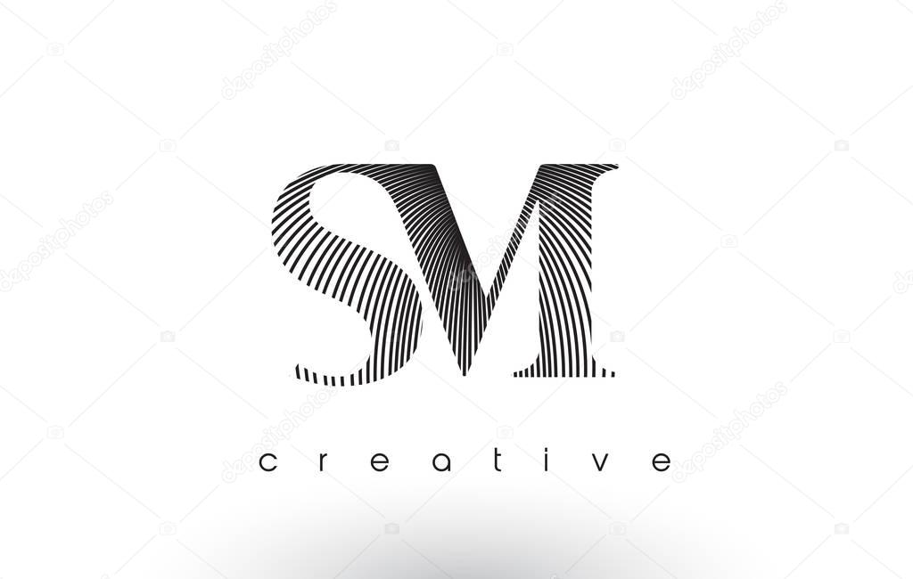 SM Logo Design With Multiple Lines. Artistic Elegant Black and White Lines Icon Vector Illustration.