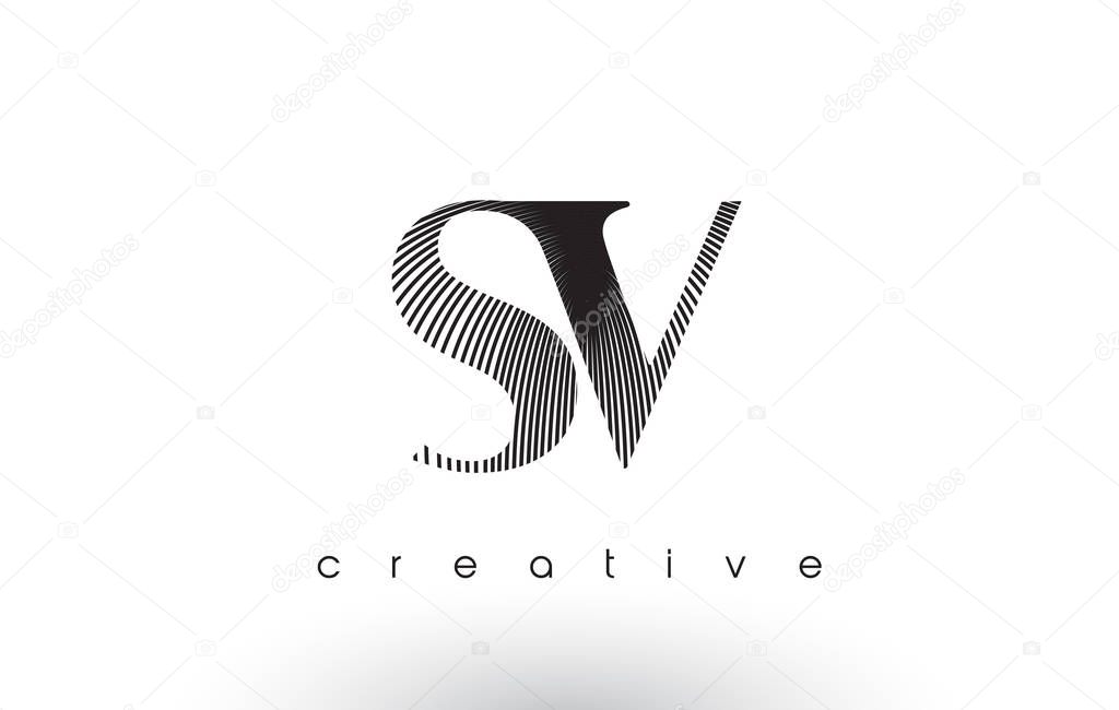SV Logo Design With Multiple Lines. Artistic Elegant Black and White Lines Icon Vector Illustration.