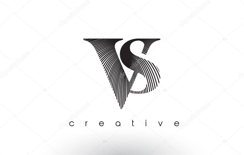VS Logo Design With Multiple Lines. Artistic Elegant Black and White Lines Icon Vector Illustration.