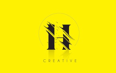 H harfi Logo Tasarım çizim Vintage Grundge ile. Yok edilen kesim