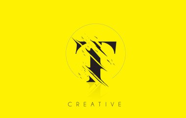 T harfi Logo Tasarım çizim Vintage Grundge ile. Yok edilen kesim