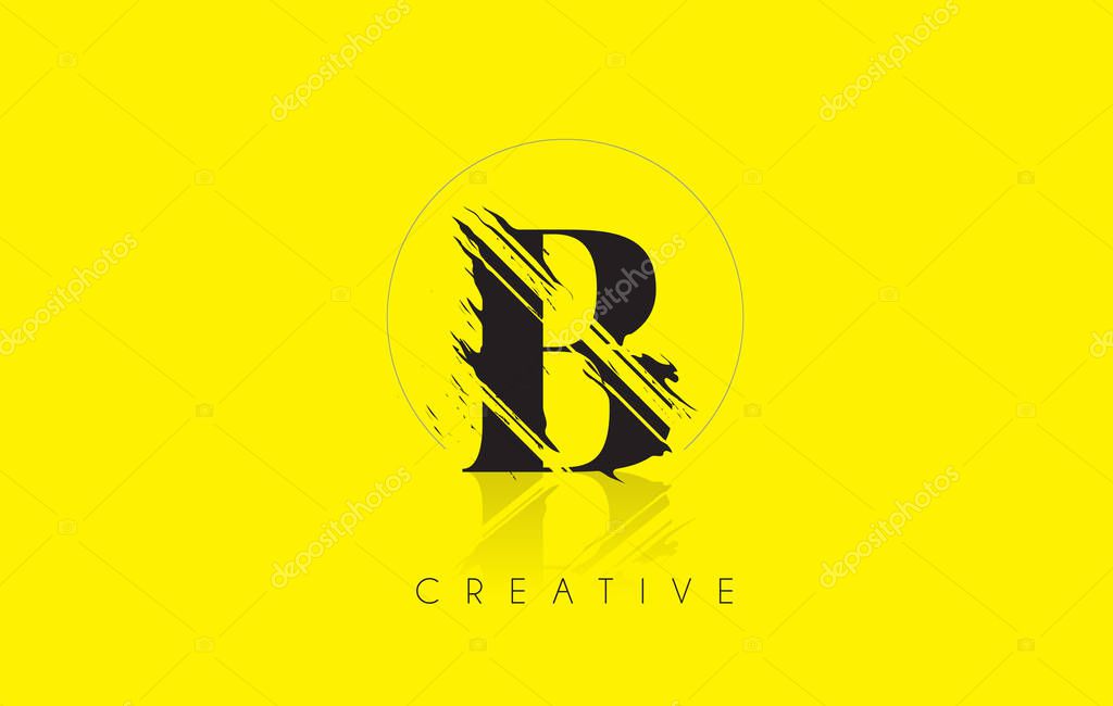 B Letter Logo with Vintage Grundge Cut Design. Destroyed Drawing Elegant Letter Icon Vector.