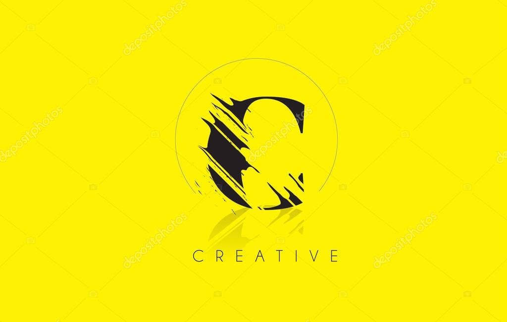 C Letter Logo with Vintage Grundge Cut Design. Destroyed Drawing Elegant Letter Icon Vector.