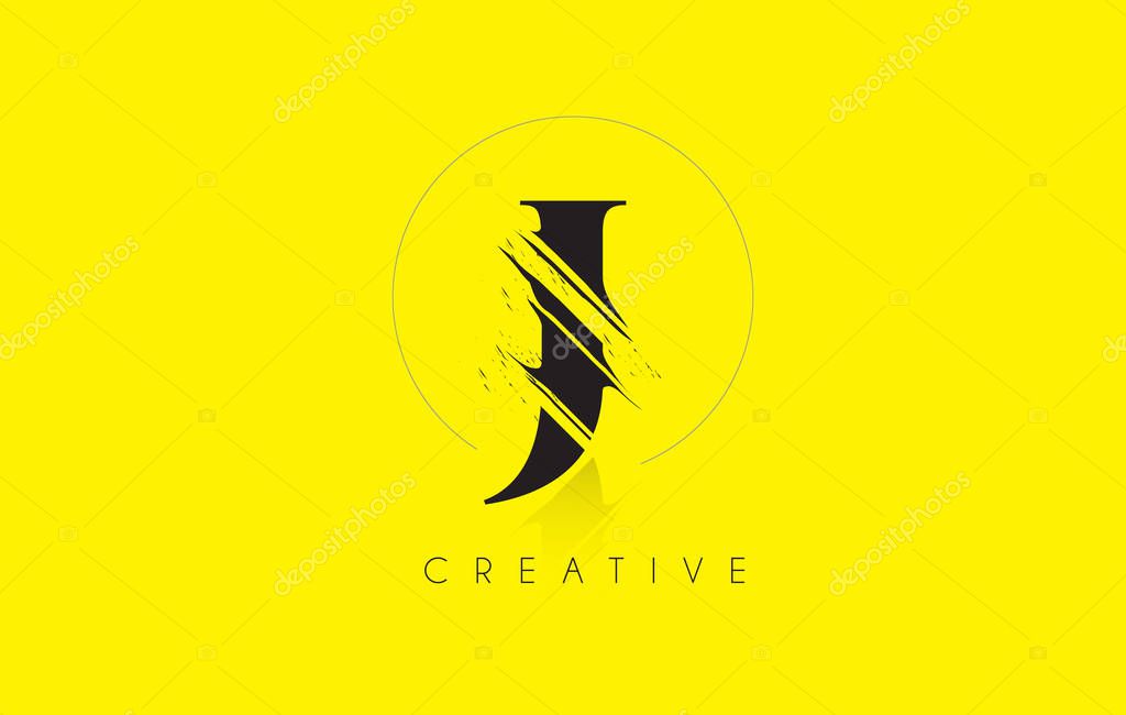 J Letter Logo with Vintage Grundge Cut Design. Destroyed Drawing Elegant Letter Icon Vector.