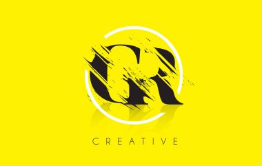 Gr mektup Logo Tasarım çizim Vintage Grundge ile. Yok edilen Cu