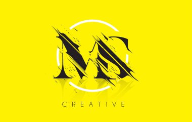 MS Vintage Grundge çizim tasarım logolu mektup. Yok edilen Cu