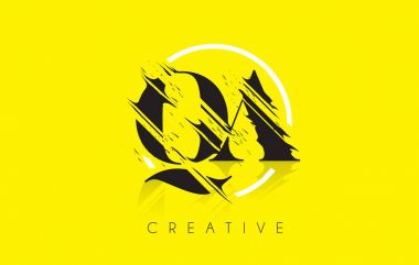 Qa mektup Logo Tasarım çizim Vintage Grundge ile. Yok edilen Cu