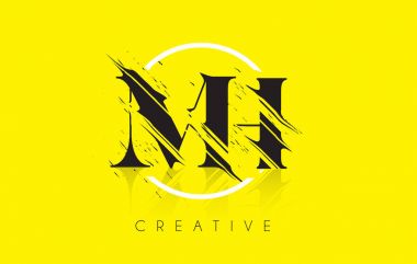 MH mektup Logo Tasarım çizim Vintage Grundge ile. Yok edilen Cu