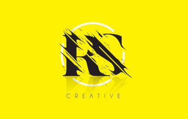 RS mektup Vintage Grundge çizim tasarım logolu. Yok edilen Cu