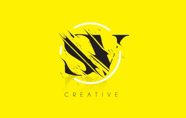 SV mektup Logo Tasarım çizim Vintage Grundge ile. Yok edilen Cu