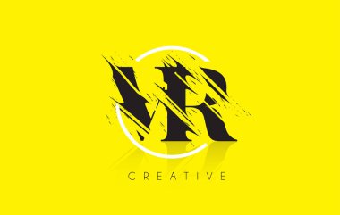 VR mektup Logo Tasarım çizim Vintage Grundge ile. Yok edilen Cu