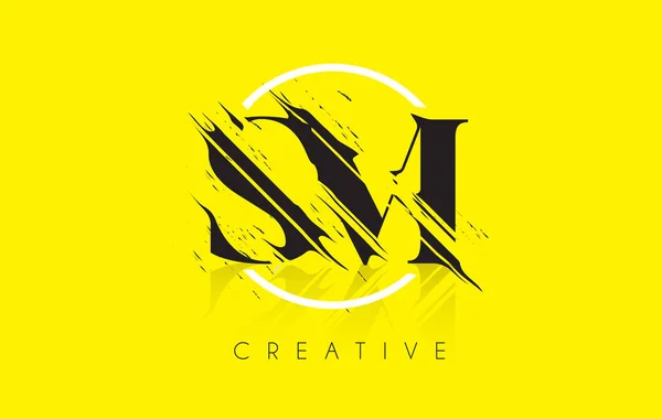 SM Letter Logo with Vintage Grundge Drawing Design. Destroyed Cu — Stock Vector