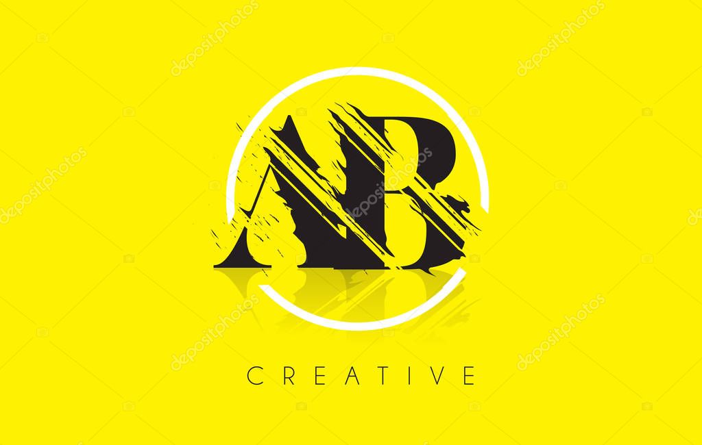 AB Letter Logo with Vintage Grundge Cut Design. Destroyed Drawing Elegant Letter Icon Vector.