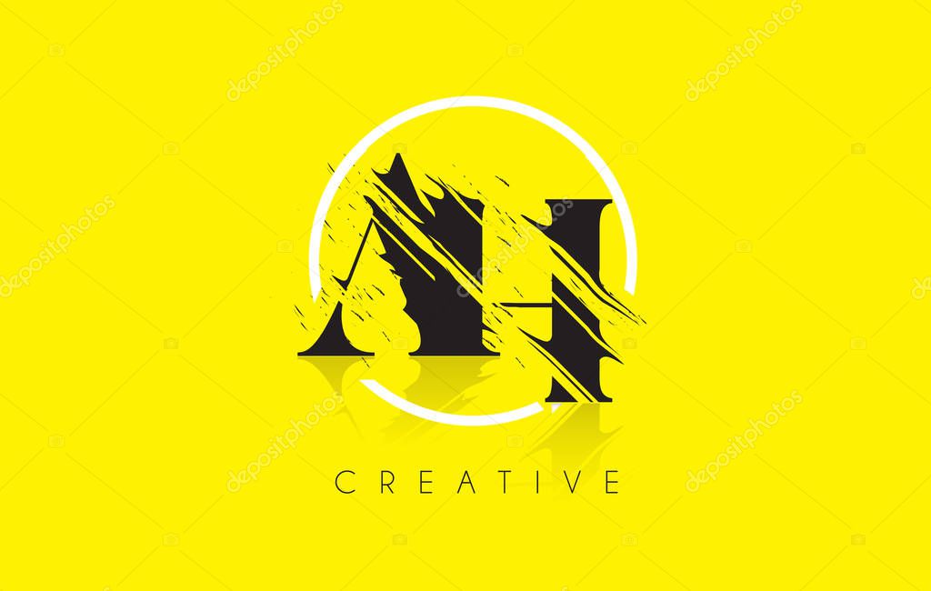 AH Letter Logo with Vintage Grundge Cut Design. Destroyed Drawing Elegant Letter Icon Vector.