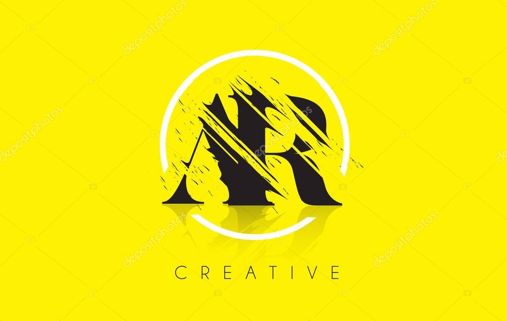 AR Letter Logo with Vintage Grundge Cut Design. Destroyed Drawing Elegant Letter Icon Vector.