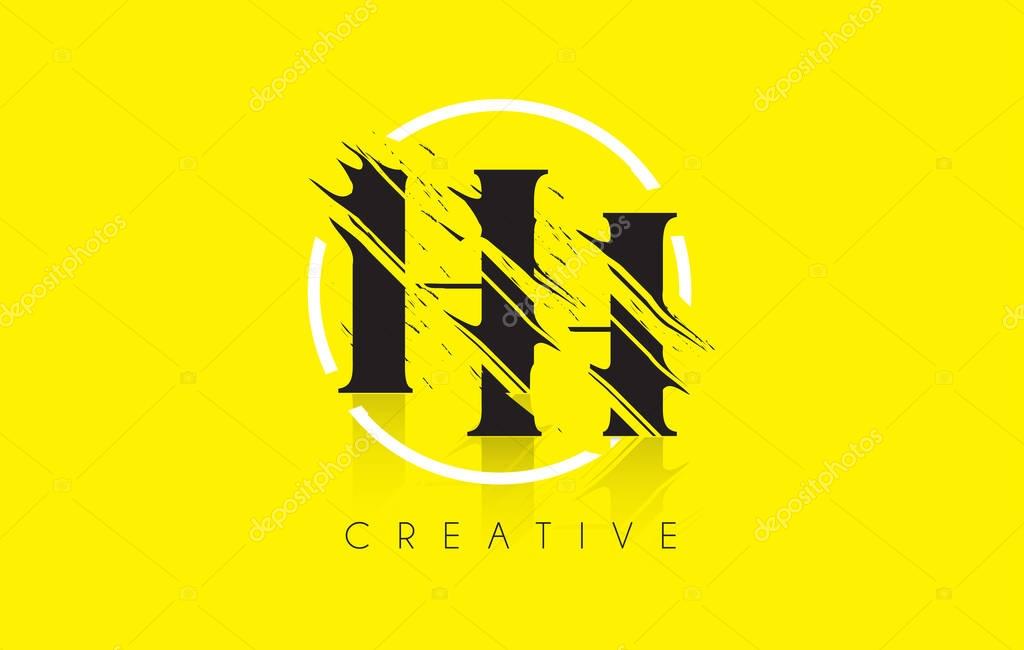 HH Letter Logo with Vintage Grundge Cut Design. Destroyed Drawing Elegant Letter Icon Vector.