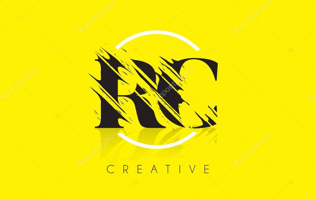 RC Letter Logo with Vintage Grundge Cut Design. Destroyed Drawing Elegant Letter Icon Vector.