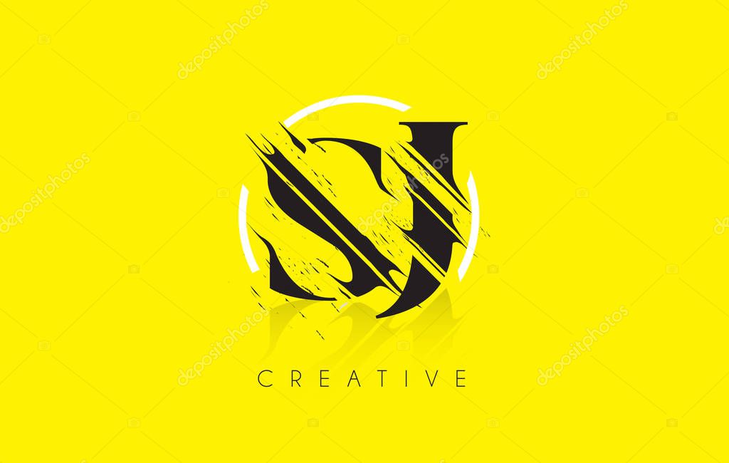 SJ Letter Logo with Vintage Grundge Cut Design. Destroyed Drawing Elegant Letter Icon Vector.