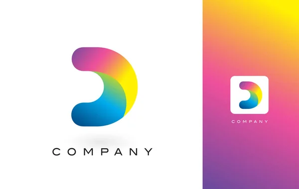 Carta del logotipo de D con colores hermosos vibrantes del arco iris. Colorido Tr — Vector de stock