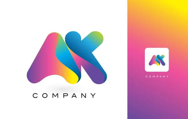 Gökkuşağı canlı güzel renkler ile AK Logo mektup. Renkli T — Stok Vektör
