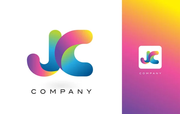 JC Logo brief met levendige mooie kleuren van de regenboog. Kleurrijke T — Stockvector