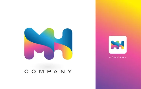 Logo lettera MH con arcobaleno vibrante bei colori. T colorato — Vettoriale Stock