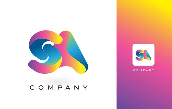 SA logotipo carta com arco-íris vibrante cores bonitas. T colorido —  Vetores de Stock