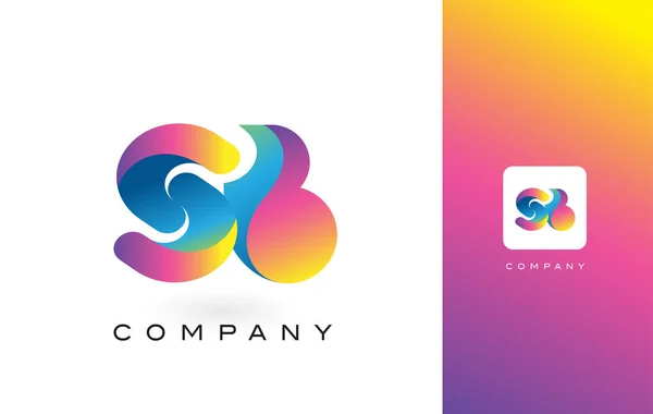 SB Logo brief met levendige mooie kleuren van de regenboog. Kleurrijke T — Stockvector