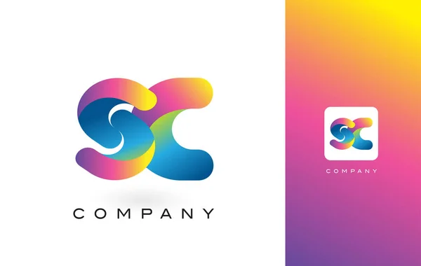 SC Logo brief met levendige mooie kleuren van de regenboog. Kleurrijke T — Stockvector
