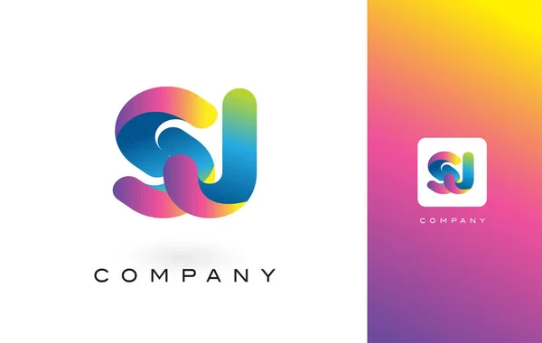 SJ-logotyp brev med Rainbow levande vackra färger. Färgglada T — Stock vektor