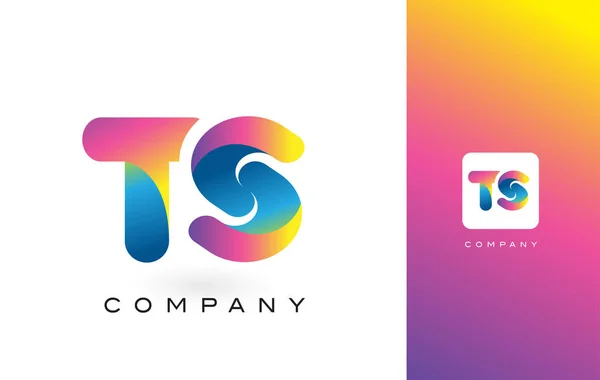 TS Logo brief met levendige mooie kleuren van de regenboog. Kleurrijke T — Stockvector