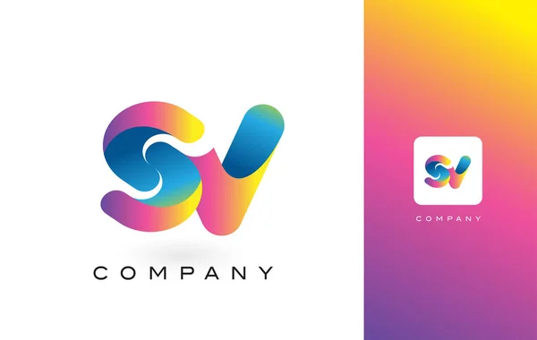 SV logotipo carta com arco-íris vibrante cores bonitas. T colorido — Vetor de Stock