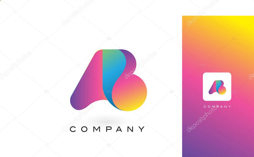 AB Logo Letter With Rainbow Vibrant Colors. Colorful Modern Trendy Purple and Magenta Letters Vector Illustration.