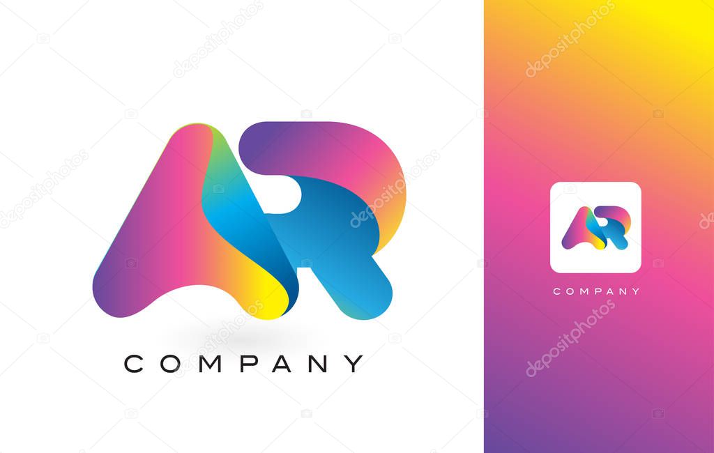 AR Logo Letter With Rainbow Vibrant Colors. Colorful Modern Trendy Purple and Magenta Letters Vector Illustration.