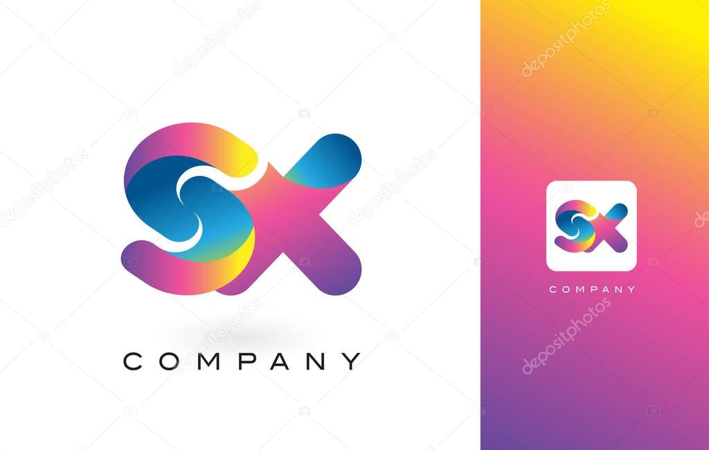 SX Logo Letter With Rainbow Vibrant Colors. Colorful Modern Trendy Purple and Magenta Letters Vector Illustration.