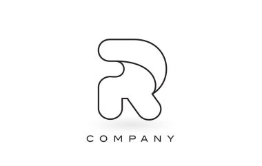 R Monogram mektup Logo ile ince siyah Monogram anahat dağılımı.