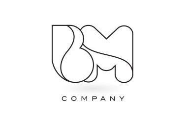 İnce siyah Monogram anahattı kontur ile BM Monogram mektup Logo