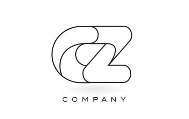 İnce siyah Monogram anahattı kontur ile CZ Monogram mektup Logo