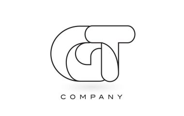 İnce siyah Monogram anahattı kontur ile gt Monogram mektup Logo