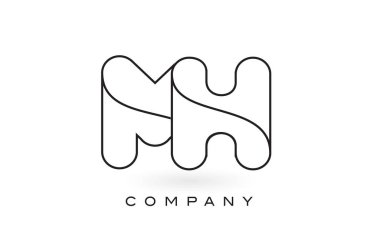 İnce siyah Monogram anahattı kontur ile MH Monogram mektup Logo