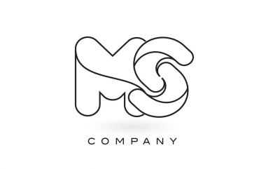 İnce siyah Monogram anahattı kontur ile MS Monogram mektup Logo